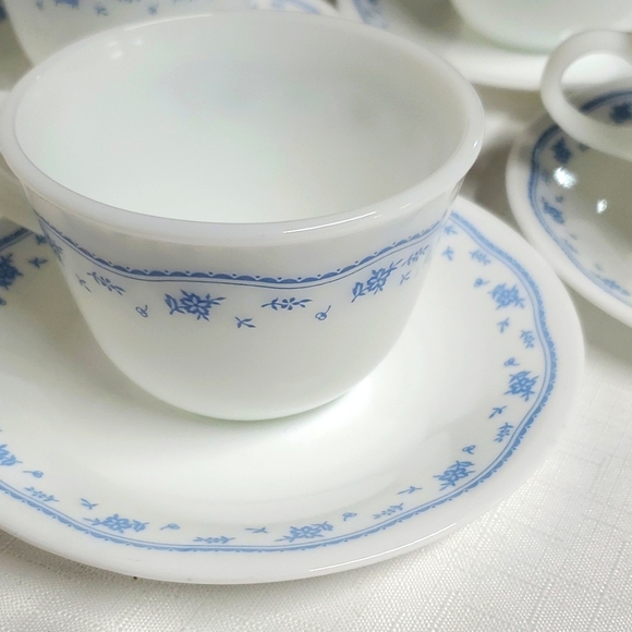 4 Sets Pyrex Corelle Cups & Saucers  Matching Morning Blue Pattern Mugs - Picture 4 of 17